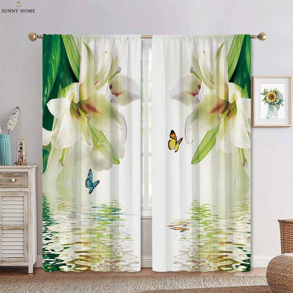 2-Piece Set Of Flower 3d Printed Curtains Machine Washable Bedroom Living Room Kitchen Four Seasons Decorative Curtains