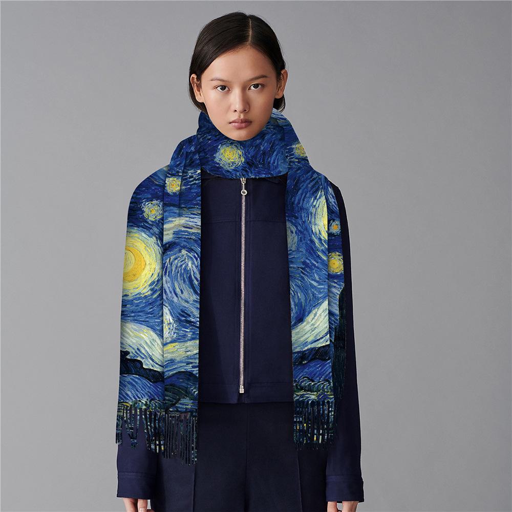 Van Gogh Sternennacht Damen Imitationskaschmir Schal - Warmer Winterschal & Weihnachtsgeschenk.