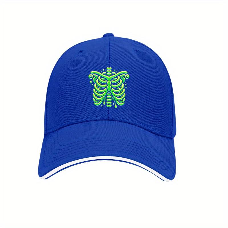 Neon Green Skeleton Ribcage Baseball Cap Black Adjustable Polyester Dad Hat for Casual Outdoor Wear
