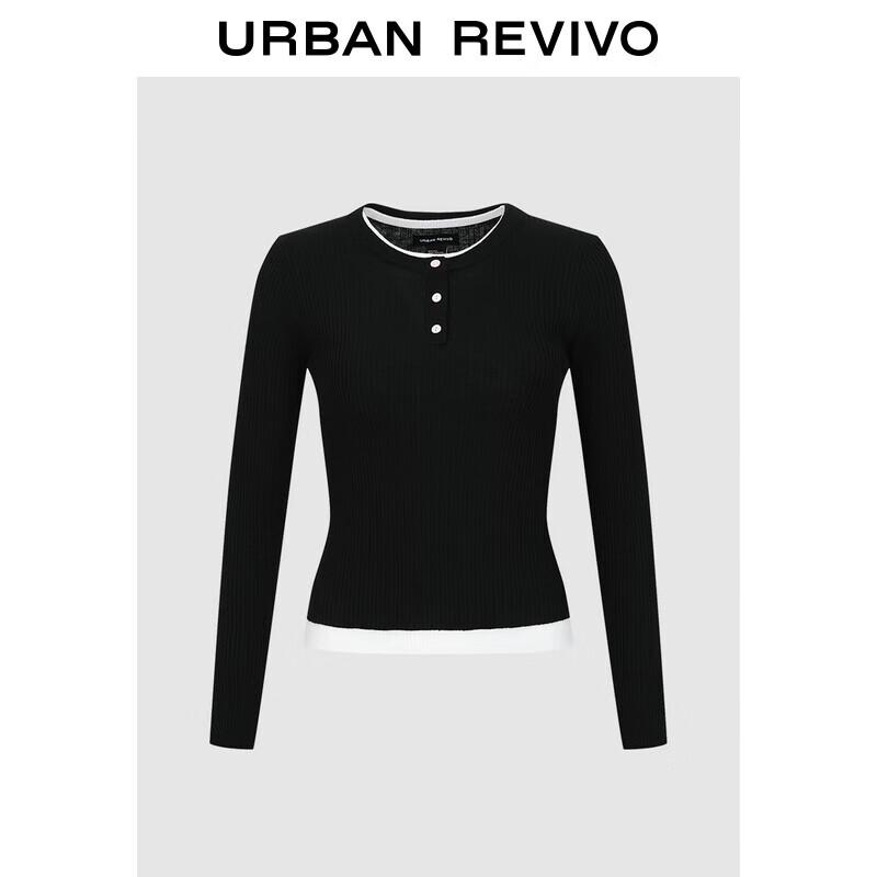 

UR 2025 Women s Color-Block Faux Two-Piece Knit Sweater M