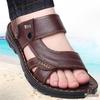 PLOVER Men's Soft Sole Leather Beach Sandals - Dual-use, Anti-slip Casual Dad Sandals/Slippers
