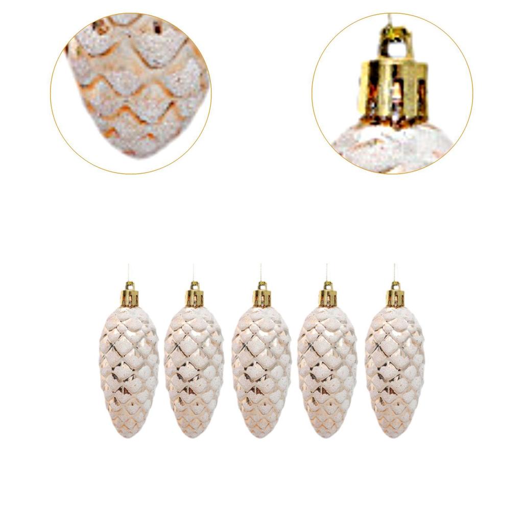 5x Christmas Tree Pinecones Ornaments Shatterproof Shiny Xmas Pinecones Small