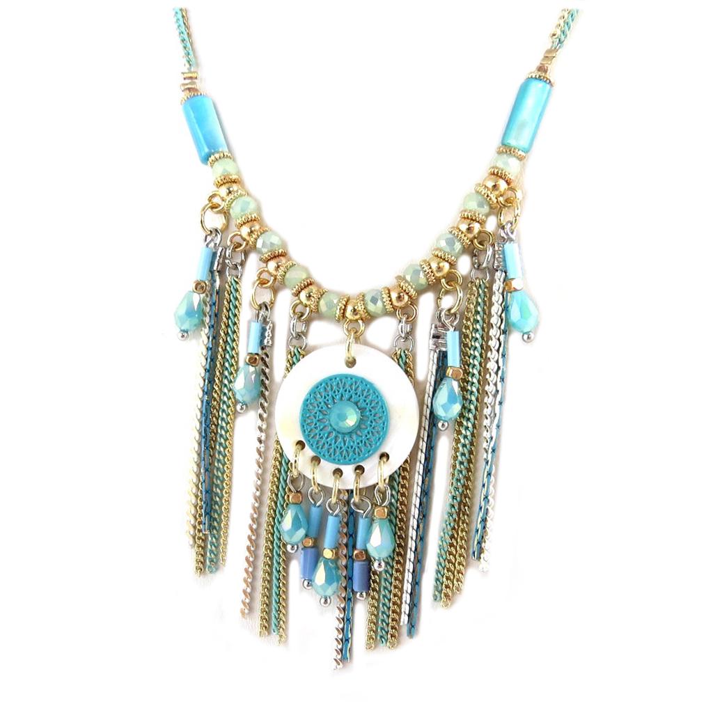 Les Trésors De Lily [Q0946] - Designer Necklace 'Acapulco' Green Blue Gold - 60 Mm