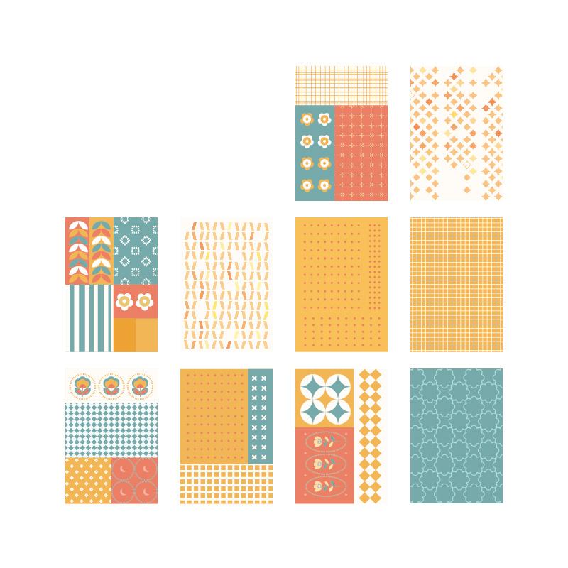 50 Sheets Sweetness Supply Series Korean Retro Scrapbook Paper - Fantasy Theme, White Background with Vibrant Geometric, Floral