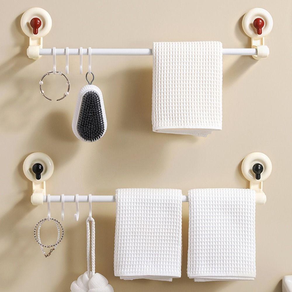 Plastic Suction Cup Towel Rack Punch Free Bath Towel Hanger Durable Single Rod Towel Rack Toilet