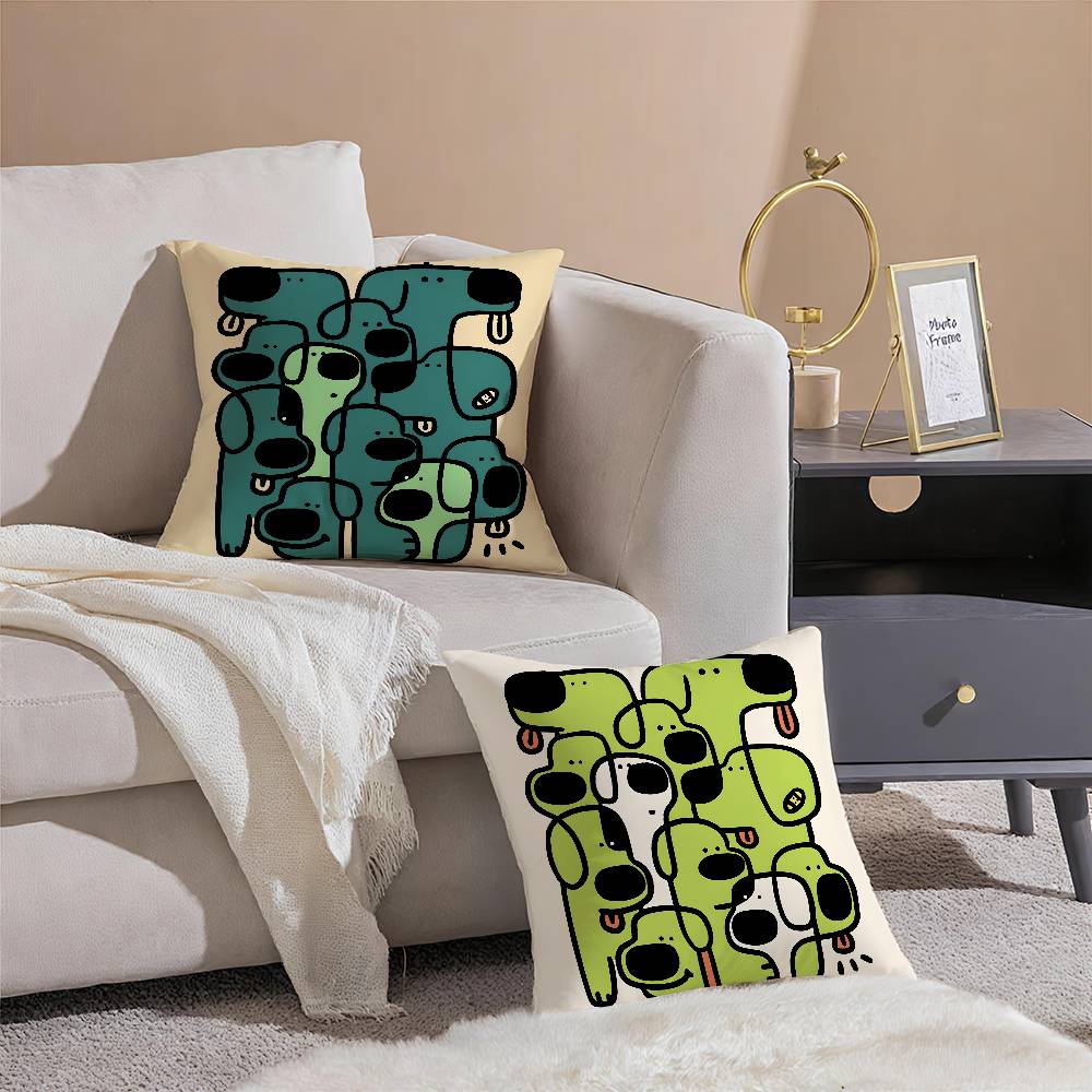 Abstract Funny Creative Dog Cartoon Pillow Case Comfort Sofa Bed Silky Elegant Invisible Zipper Decorative Cushion Cover
