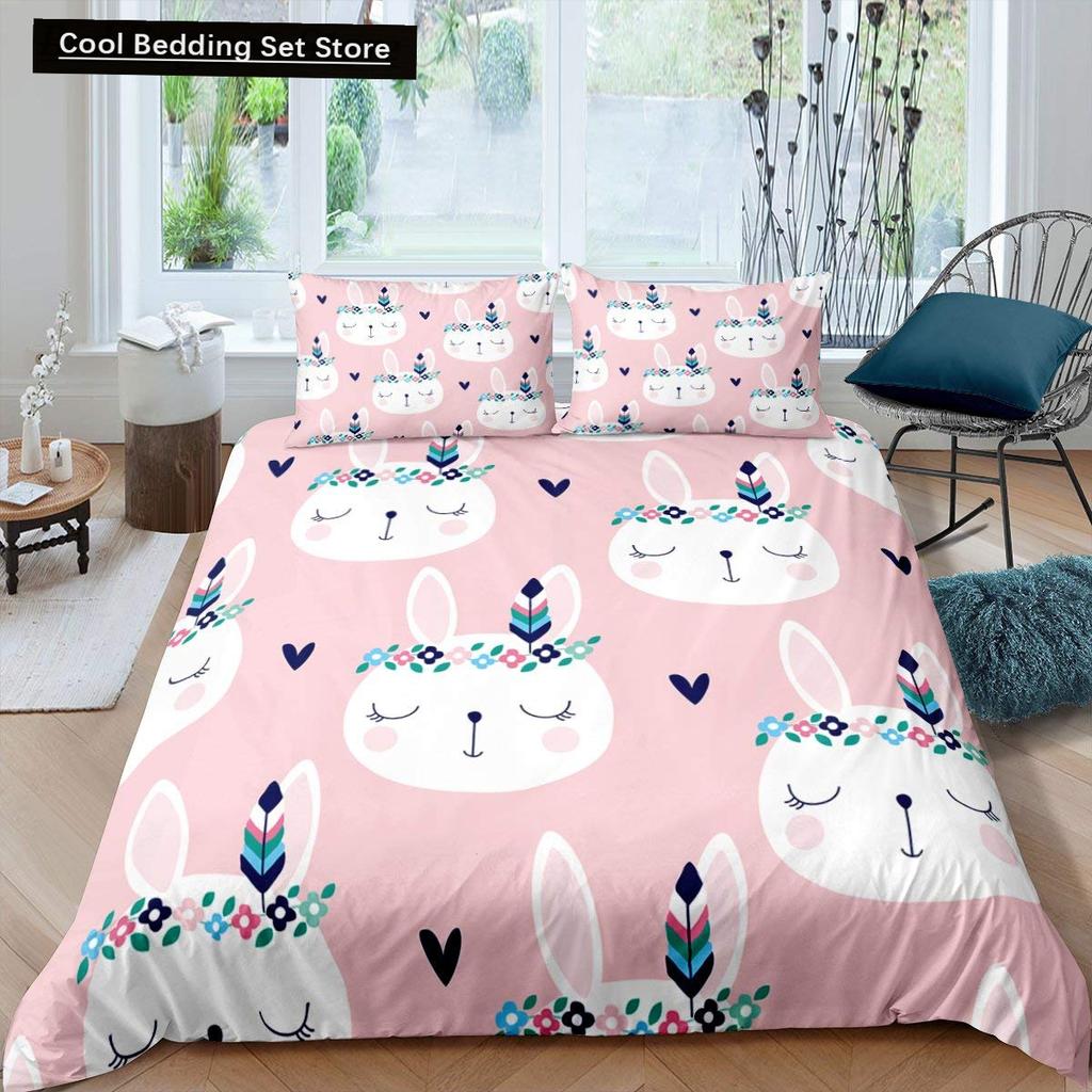 Kids Cartoon Rabbit Carrot King Queen Duvet Cover Boys Girls Cute Bunny Bedding Set Animal Quilt Cover Polyester Comforter Cover