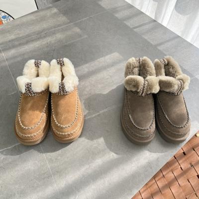 2025 Winter neue Leder-Woll-Schnee-Stiefel, gefütterte und verdickte warme einpedalige alpine flauschige kurze Stiefel für Damen