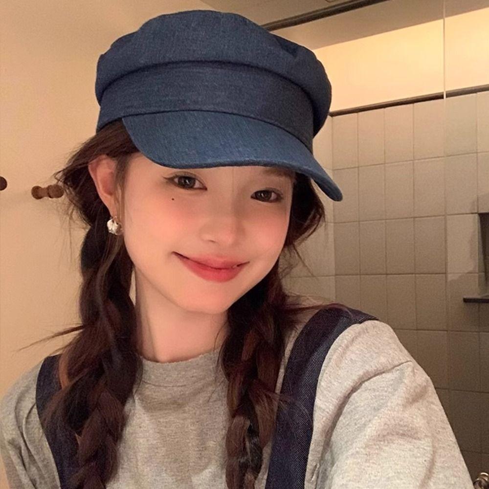 Vintage Denim Berets Newsboy Peaked Hats Retro Octagonal Cap  Streetwear