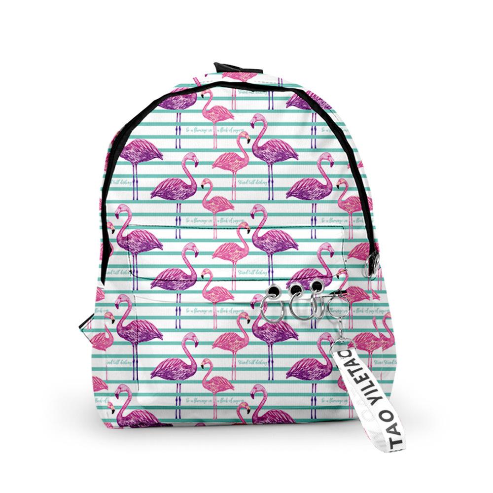 Classic Novelty Cool Flamingo Backpacks Boys/Girls pupil School Bags 3D Print Keychains Oxford Waterproof Cute Small Backpacks