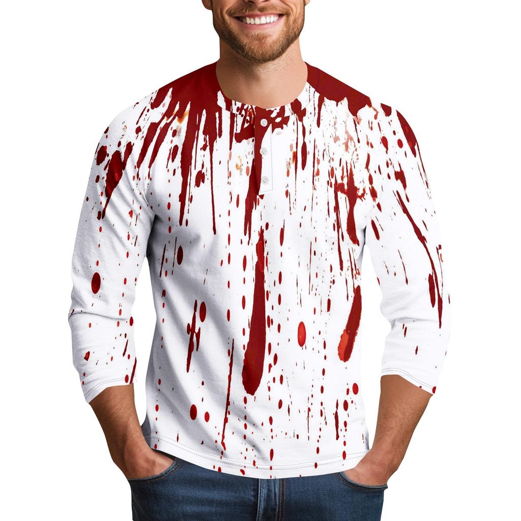 Men's Halloween Print Raglan Dralan Three-quarter Sleeve Casual Top