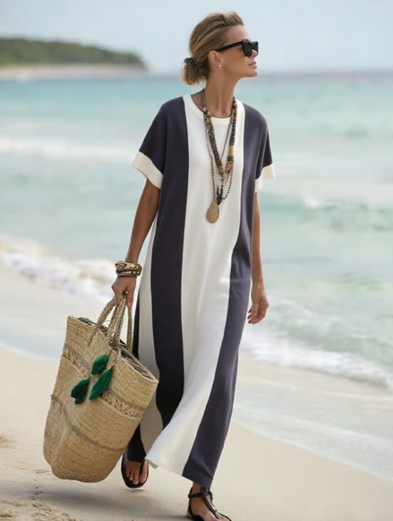 2025 Damen Resort Colorblock Print Lockeres Kleid