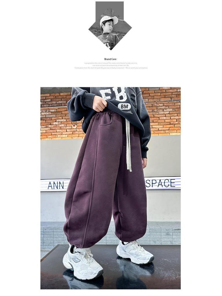 Pantalon de survêtement en velours tendance à jambes larges pour garçons: Style de rue Automne/Hiver 2025 pour les grands enfants