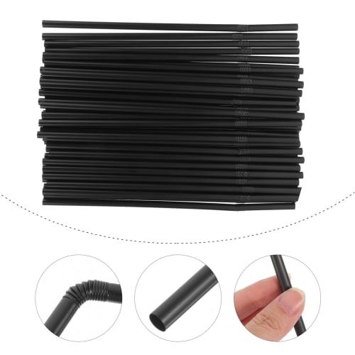 Garneck Disposable Straws, Black, 200 Straws, 21cm Long, Flexible Plastic, for Home and Commercial Use