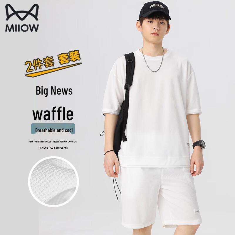 MiiOW Men's Waffle Short Sleeve T-Shirt & Shorts Set