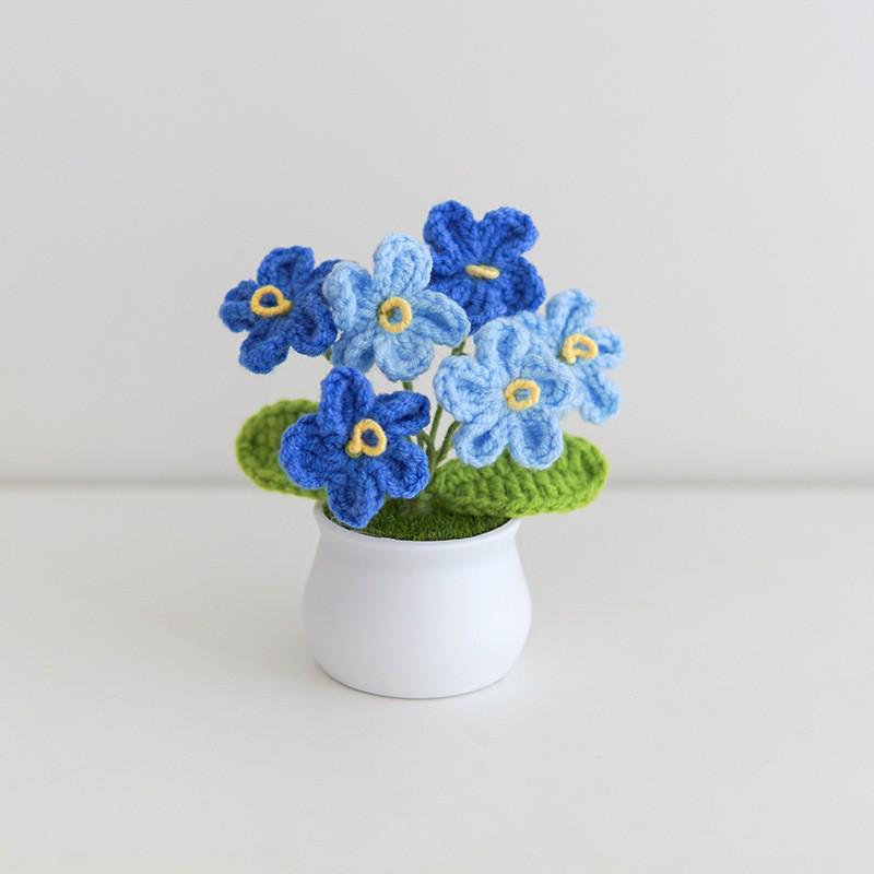 Handmade Crochet Forget-Me-Not Potted Plant Ornament – Small Flower Gift for Mother’s Day or Elderly