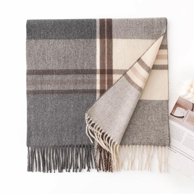 Cashmere feel plaid scarf women's versatile atmosphere scarf women's shawl
