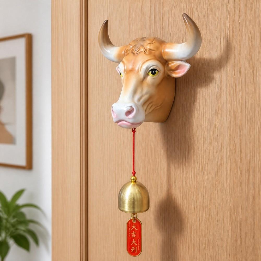 Bull Head Wind Chime Magnetic Mounted Door Opening Reminder Bell God Of Wealth Wind Chime  Home