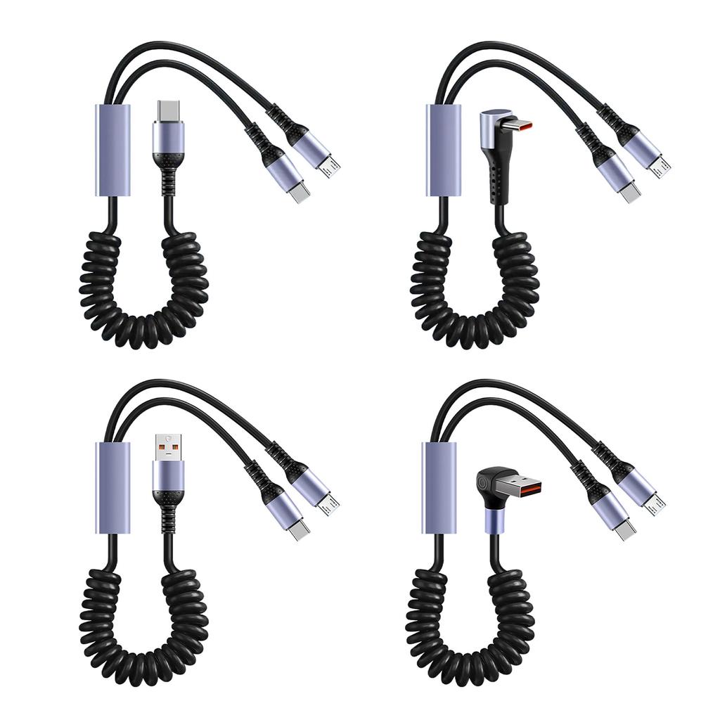 Doppelt Einziehbar Feder Ladekabel Micro USB & Typ C Kabel für Micro USB und Typ C Geräte 66W Schnellladung