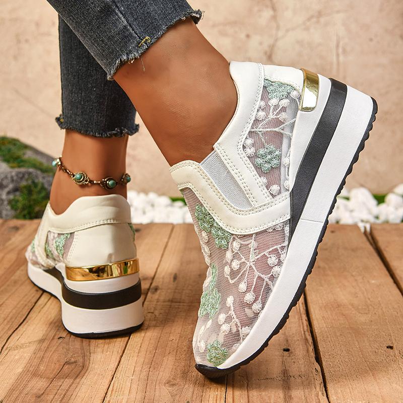 Fashion Fashion Embroidered Wedges Shoes for Woman Summer Mesh Breathable Platform Sneakers Women Lightweight Slip On Casual Sport Shoes