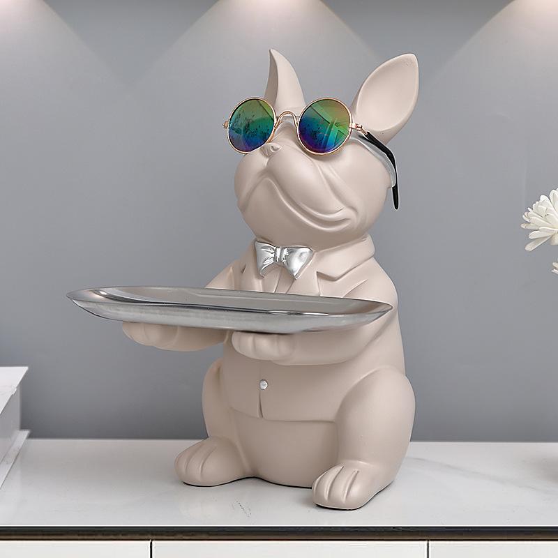 Graffiti Bulldog Desktop Storage Statue, Animal Sculpture, Living Room and Office Decoration, Resin, Modern Home Decoration
