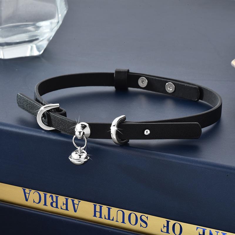 Punk Metal Bell Pendant Choker Necklaces for Women Men Hip Hop Cool Black Leather Short Necklaces Wild Party Jewelry Accessories
