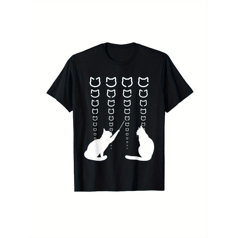 

European Size Vision Check Cat: Funny Cat Animal Silhouette T-Shirt for Cat Lovers – Monochrome Black and White Design, Printed in Japan S чёрный