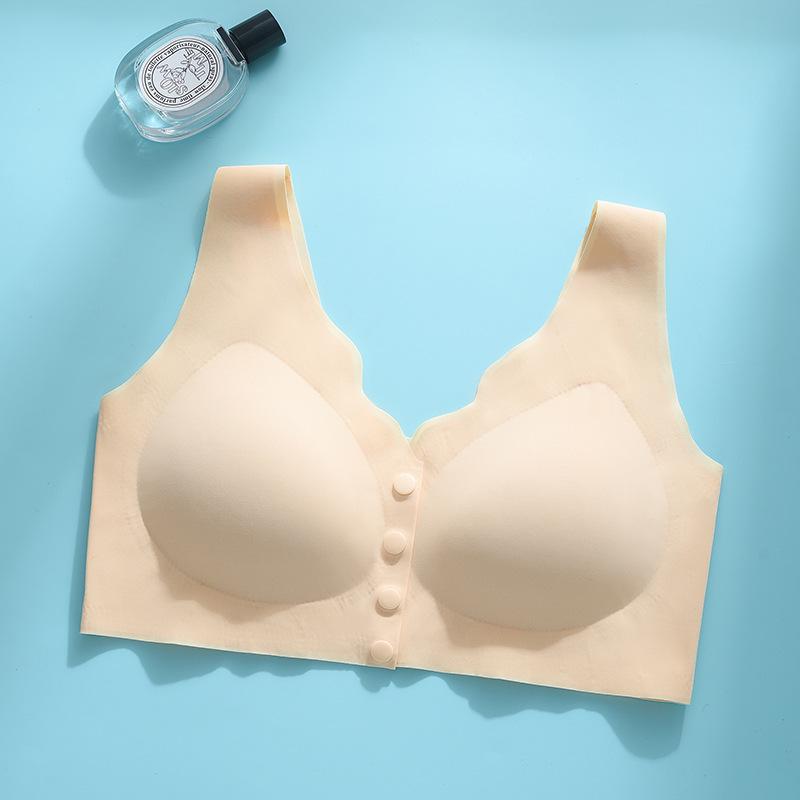 

2024 Бесшовный бюстгальтер для кормления большого размера из ледяного шелка с застежкой на четыре пуговицы спереди - без косточек, в стиле жилета M (75-95 cm)