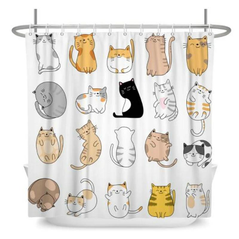 Funny Animal Shower Curtains Bath Courtain Decor Cute Cartoon Cat Dog Sea Turtle Fish 3d Kid Creative Bathroom Accessories Set