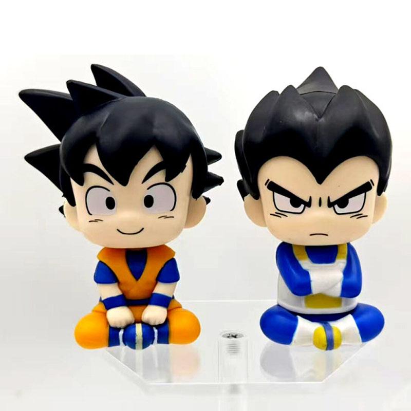2Pcs Anime Dragon Ball Q Version Sitting Childhood Goku Vegeta Action Figure Car Decoration Statue Model Toys Children Gifts