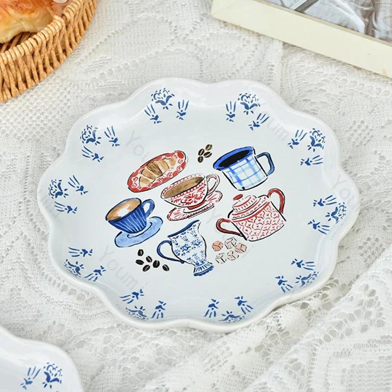 French Style Cute Ceramic Plate High End Coffee Shop Afternoon Tea Exquisite Dessert Plate Home Delicious Pasta Dining Plates