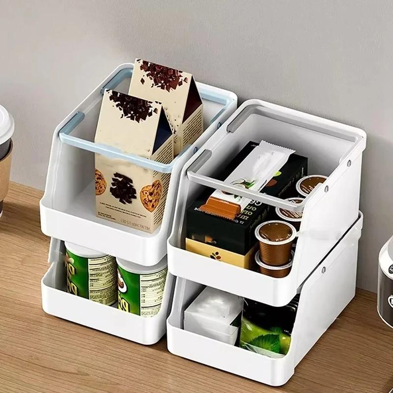 Plastic Kitchen Storage Rack Portable Large Capacity Desktop Storage Box Stackable Cosmetic Storage Container Stationary Holder