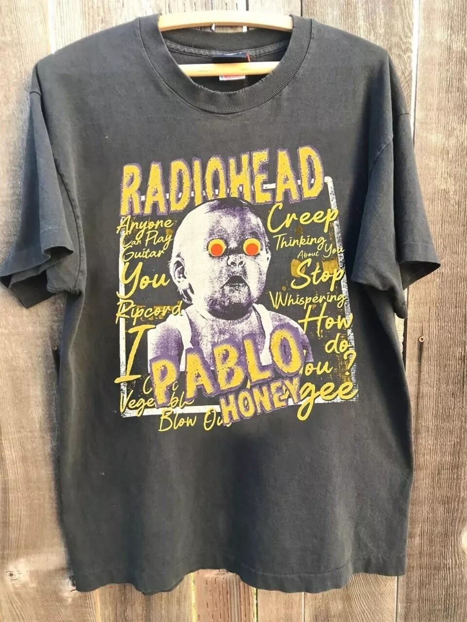 Radiohead Band Short Sleeve Charcoal Digital T shirt 90s Vtg Men Women Unisex T-Shirt S