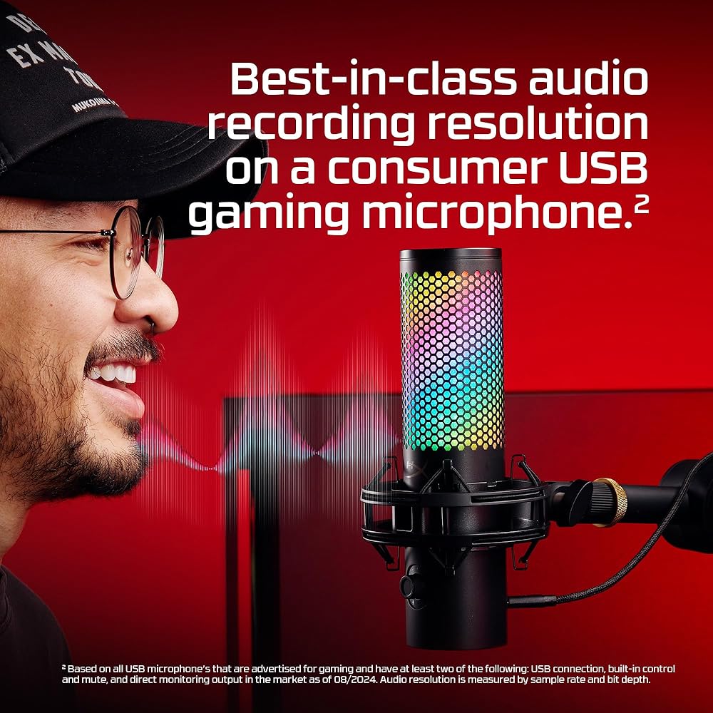 HyperX QuadCast 2 USB Condenser Microphone RGB Lighting Black for PC Mac Streamers Content Creators Gamers