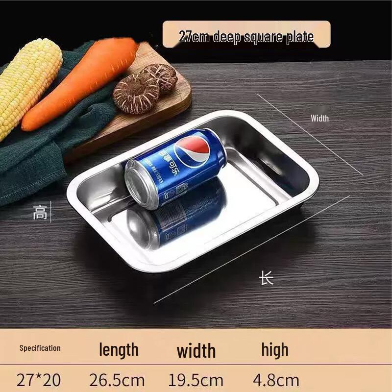 Tiefer rechteckiger Serviertablett aus Edelstahl