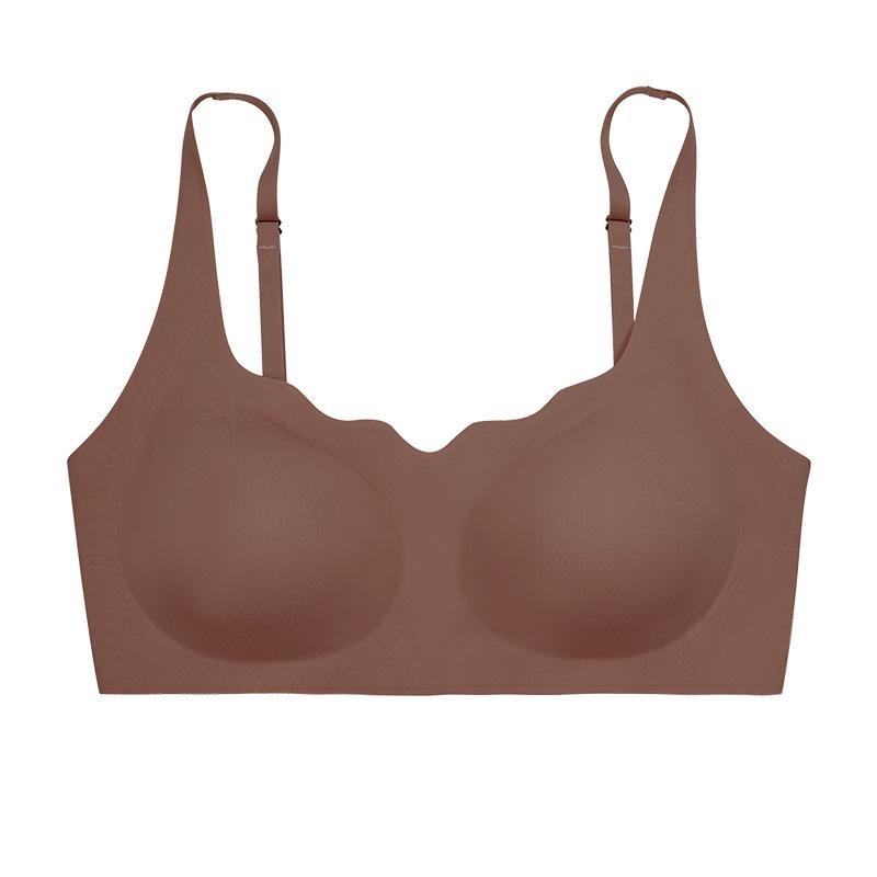 

Sexy wavy edge seamless invisible underwear women s thin jelly glue comfortable big breasts show small gathering no steel ring bra S темный кофе