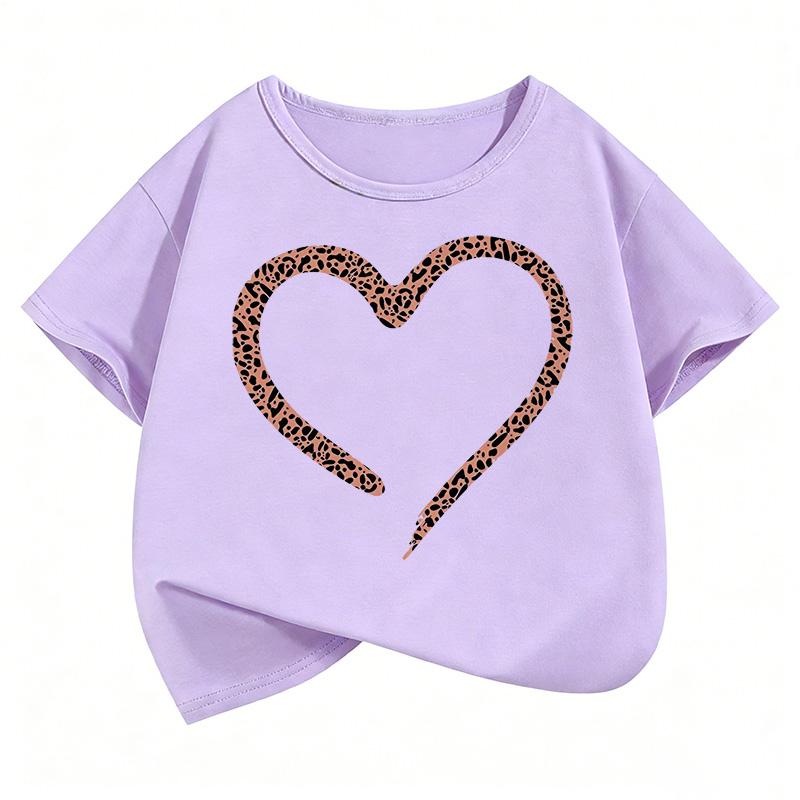 T-shirts Mode Imprimé Léopard Cœur d'Amour Y2k Enfants T-shirt Garçons Filles Été Printemps Haut Décontracté T-shirt