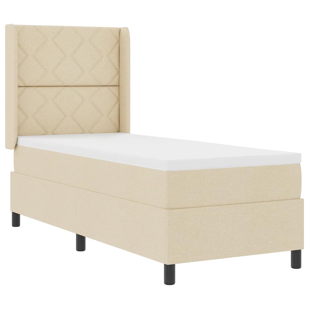 LED Box Spring Bed with Headboard Cream 80 X 200 Cm Fabric