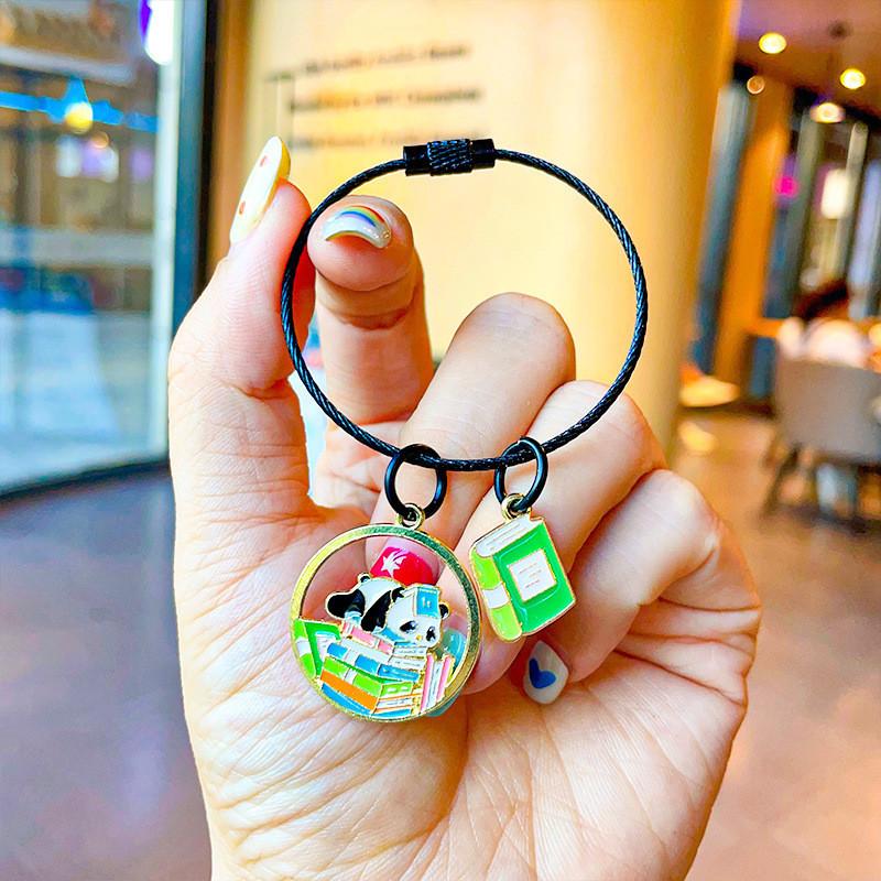 National Style Adorable Panda Bamboo Keyring Exquisite Metal Gift For Couples And Friends