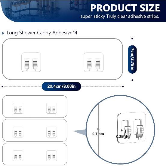 9-Pack Shower Caddy Adhesive Replacement, Transparent Adhesive Hooks Stickers, Strong Hook Strip for Shower Caddy Basket Shelf, Soap Holder, Bathroom