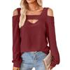 Camicetta da donna primaverile e autunnale senza spalline tinta unita comoda maglietta casual a maniche lunghe ampia