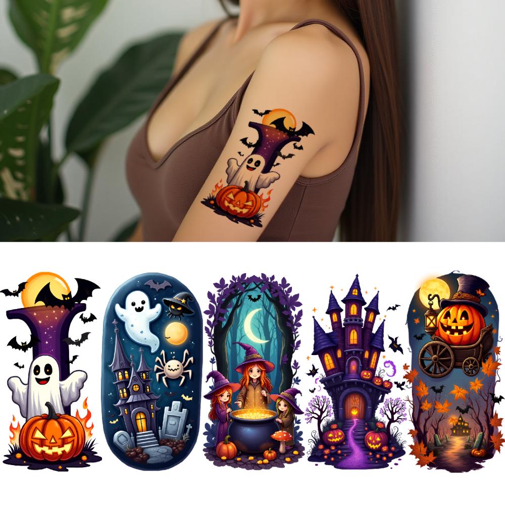 12pcs Temporary Tattoo Halloween Decor Temporary Tattoo Stickers Spooky Stickers Waterproof Long-lasting Body Stickers For