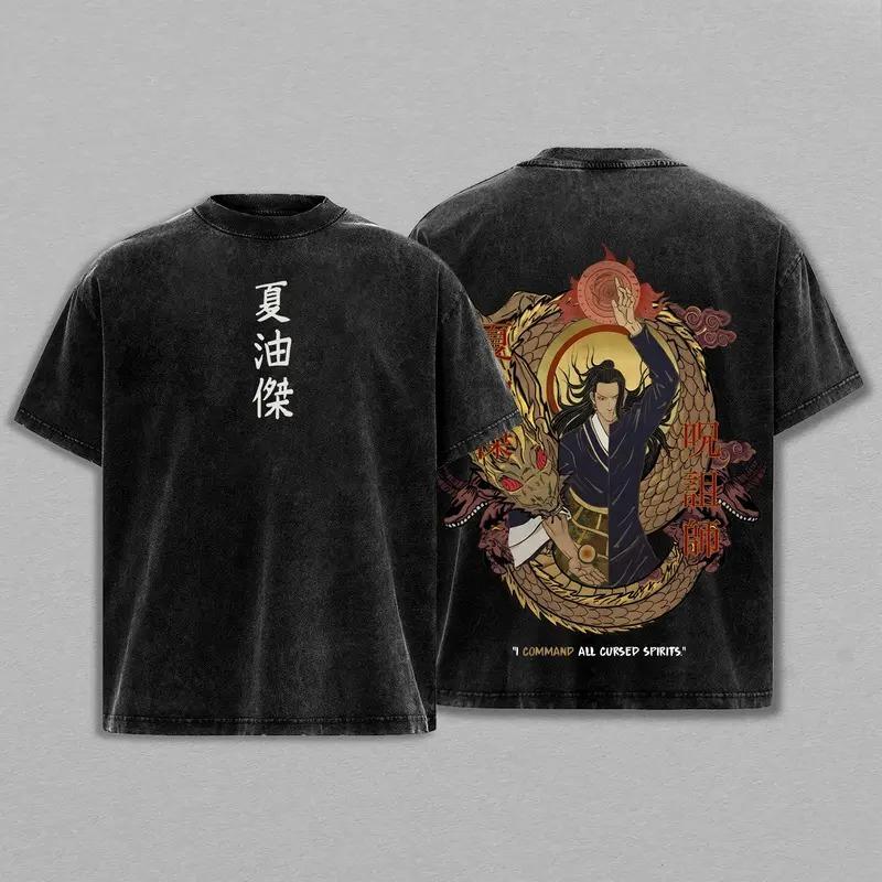 Anime Jujutsu Kaisen Gojo Satoru Graphic T Shirt Men Women Washed Cotton Tshirts Vintage Casual Clothing Harajuku Loose T-shirt