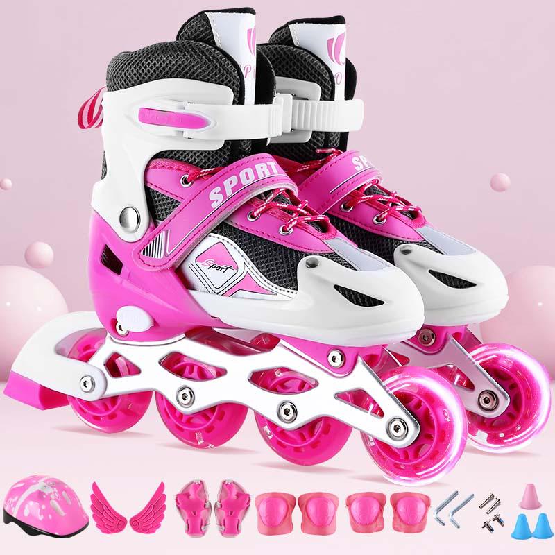 Adjustable Children's Inline Roller Skates Set with PVC Flash Wheels, Helmet, and Protective Gear