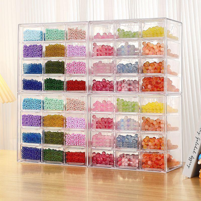 Transparent Multi-Compartment Colored Glaze Beads and Jewelry Organizer Box