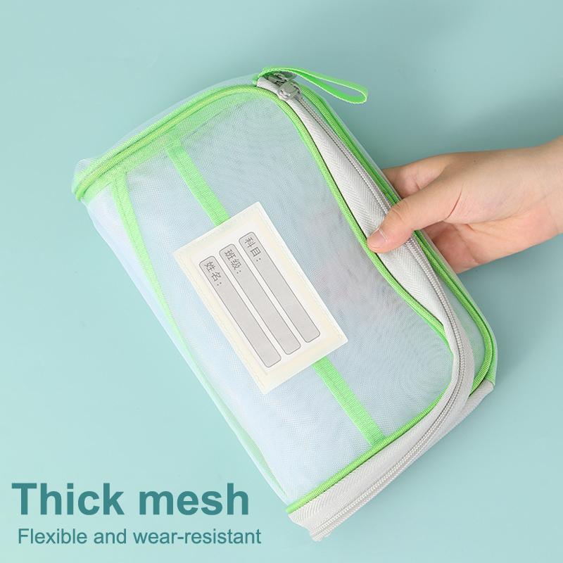 A4 Stationery Storage Bag Double-Layer Mesh Zipper Bag Large Capacity Organizer Folders School Office Supplies Stationary Bag