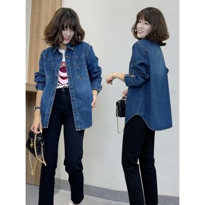New Women Blouse Autumn Casual Denim Blue Vintage Outerwear Long Sleeve Loose Button Blouse