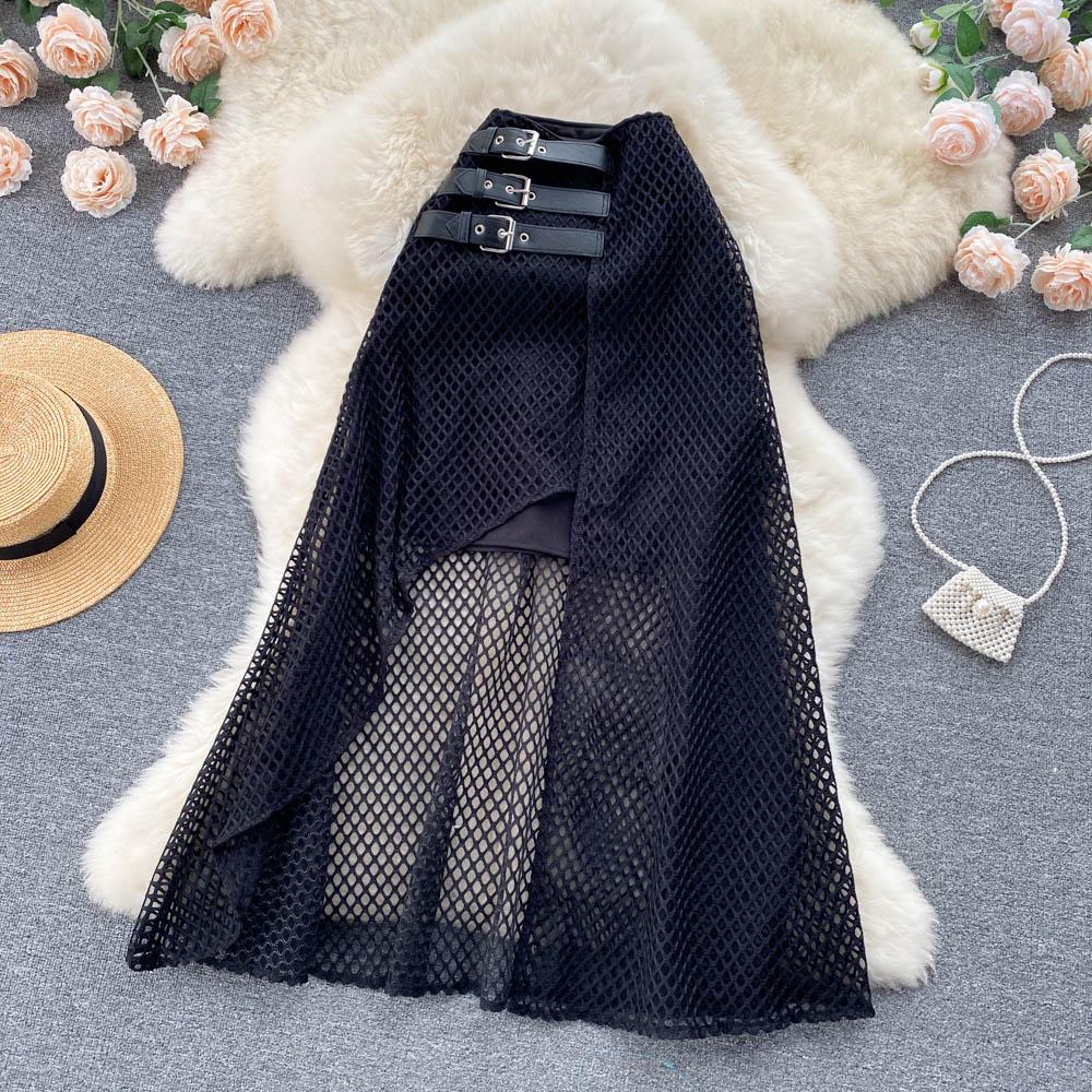 

Юбка RUGOD Niche Design Sense Hem с разрезом на морском побережье, отпуск, путешествия, съемка, умная юбка, юбка трапециевидной формы с высокой талией One Size чёрный