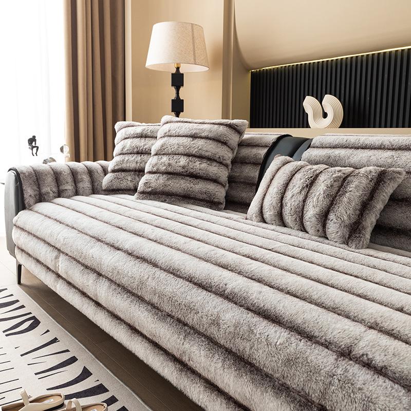 Rabbit Plush Straight Sofa Cushion Winter Thickened Sofa Cover New Non-Slip Plush Seat Cushion Cross-Border