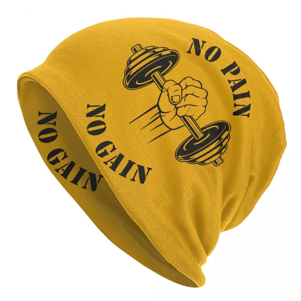 Custom No Pain No Gain Skullies Beanies Caps Unisex Winter Warm Knitted Hat Hip Hop Bodybuilding Fitness Gym Bonnet Hats Cap